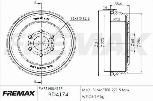 FREMAX BD-4174 - Тормозной барабан avtokuzovplus.com.ua