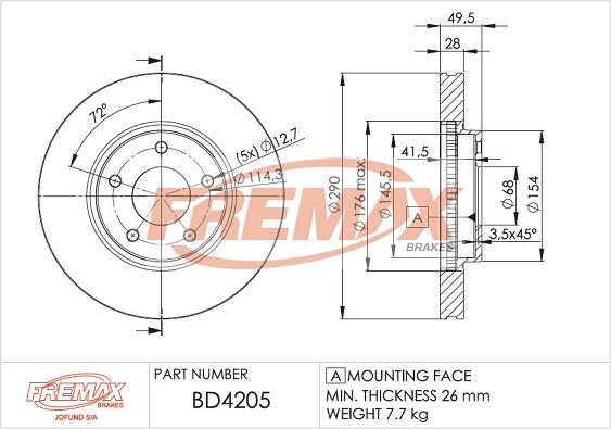 FREMAX BD-4205 - Тормозной диск avtokuzovplus.com.ua