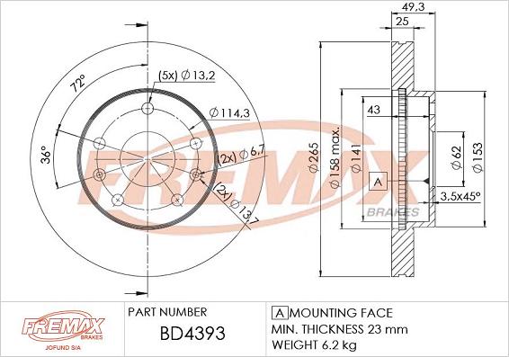 FREMAX BD-4393 - Гальмівний диск autocars.com.ua