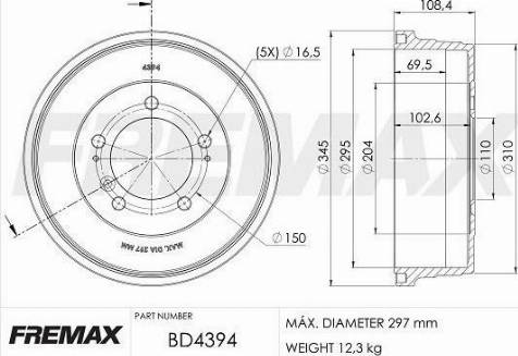 FREMAX BD-4394 - Гальмівний барабан autocars.com.ua