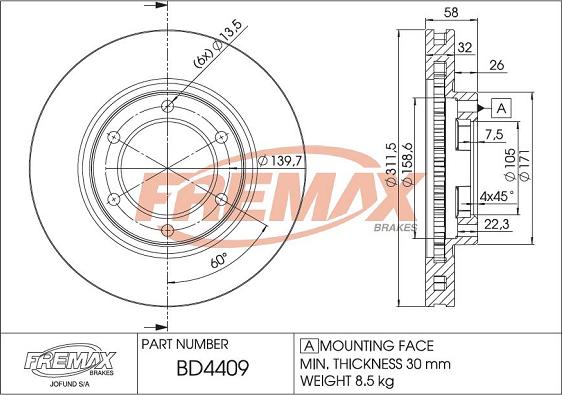 FREMAX BD-4409 - Тормозной диск avtokuzovplus.com.ua