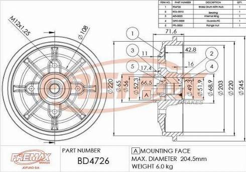 FREMAX BD-4726-KT - Тормозной барабан avtokuzovplus.com.ua