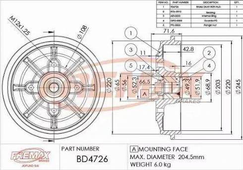 FREMAX BD-4726 - Гальмівний барабан autocars.com.ua