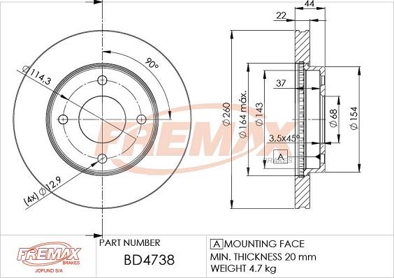 FREMAX BD-4738 - Тормозной диск avtokuzovplus.com.ua