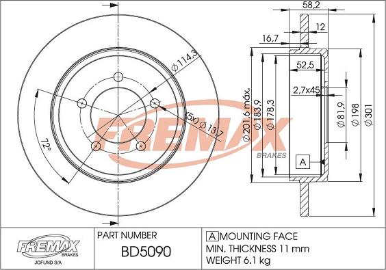 FREMAX BD-5090 - Тормозной диск avtokuzovplus.com.ua