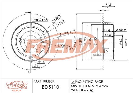 FREMAX BD-5110 - Гальмівний диск autocars.com.ua