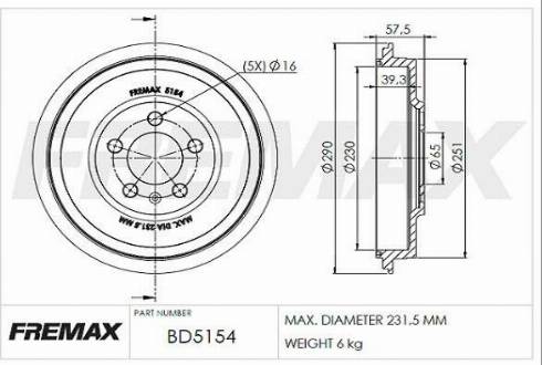 FREMAX BD-5154 - Гальмівний барабан autocars.com.ua