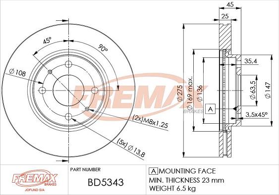 FREMAX BD-5343 - Гальмівний диск autocars.com.ua