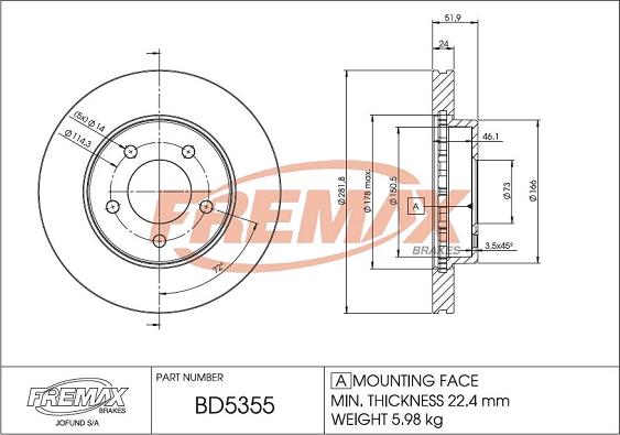 FREMAX BD-5355 - Гальмівний диск autocars.com.ua