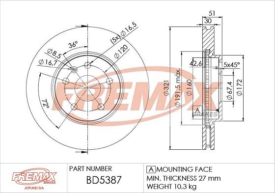 FREMAX BD-5387 - Гальмівний диск autocars.com.ua