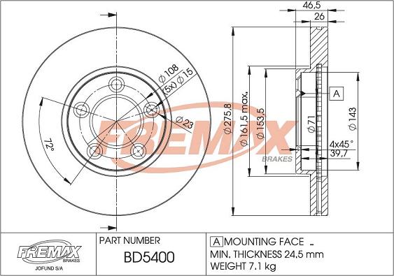 FREMAX BD-5400 - Гальмівний диск autocars.com.ua