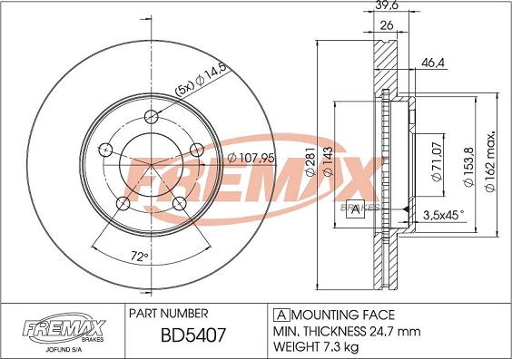 FREMAX BD-5407 - Гальмівний диск autocars.com.ua