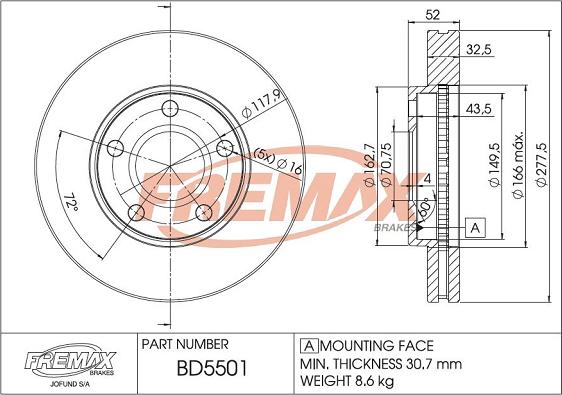 FREMAX BD-5501 - Тормозной диск avtokuzovplus.com.ua