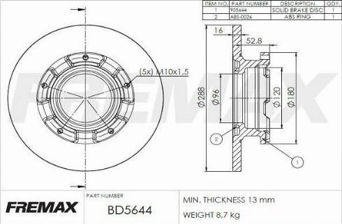 FREMAX BD-5644-KT - Гальмівний диск autocars.com.ua