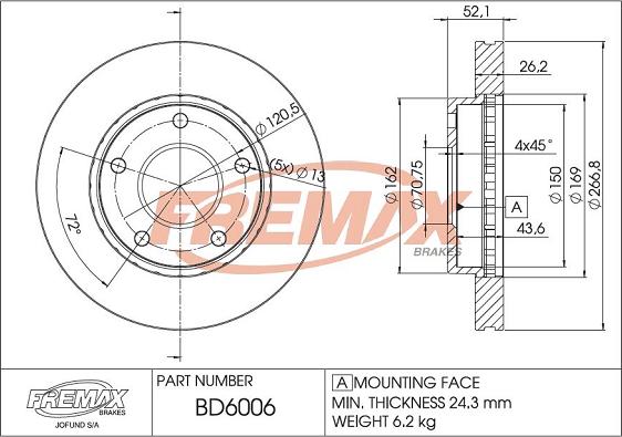 FREMAX BD-6006 - Тормозной диск avtokuzovplus.com.ua