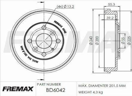 FREMAX BD-6042 - Гальмівний барабан autocars.com.ua