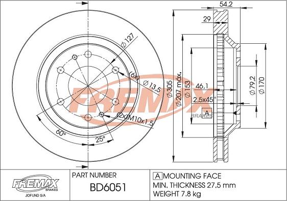 FREMAX BD-6051 - Тормозной диск avtokuzovplus.com.ua