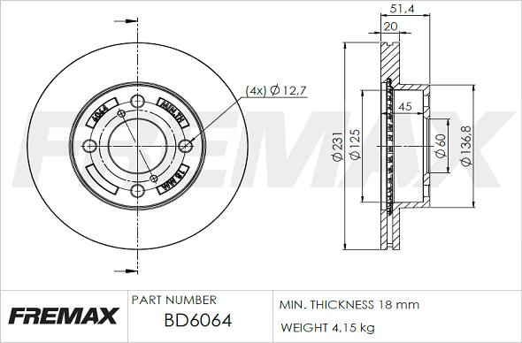 FREMAX BD-6064 - Тормозной диск avtokuzovplus.com.ua