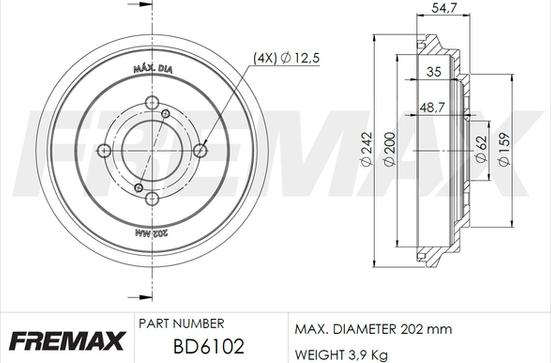 FREMAX BD-6102 - Тормозной барабан avtokuzovplus.com.ua