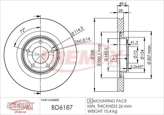 FREMAX BD-6187 - Гальмівний диск autocars.com.ua