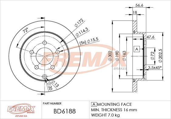 FREMAX BD-6188 - Тормозной диск avtokuzovplus.com.ua