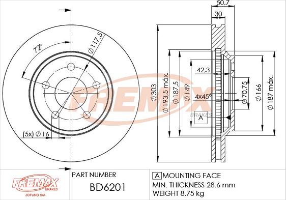 FREMAX BD-6201 - Гальмівний диск autocars.com.ua