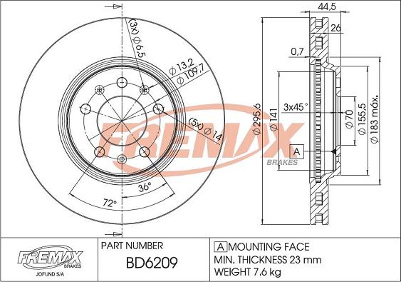 FREMAX BD-6209 - Гальмівний диск autocars.com.ua