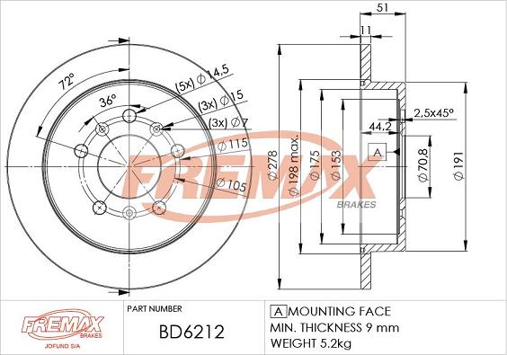 FREMAX BD-6212 - Тормозной диск avtokuzovplus.com.ua