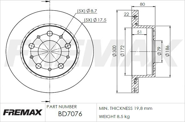 FREMAX BD-7076 - Гальмівний диск autocars.com.ua