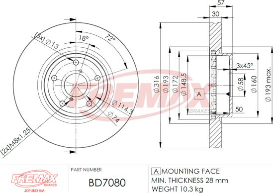 FREMAX BD-7080 - Тормозной диск avtokuzovplus.com.ua