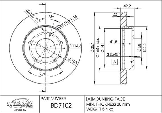 FREMAX BD-7102 - Гальмівний диск autocars.com.ua