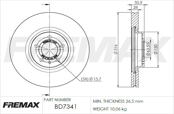 FREMAX BD-7341 - Тормозной диск avtokuzovplus.com.ua