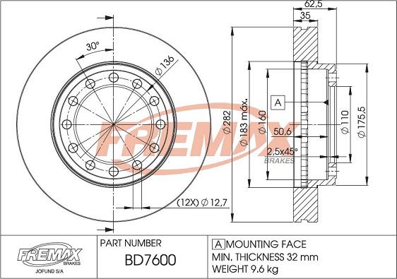 FREMAX BD-7600 - Тормозной диск avtokuzovplus.com.ua