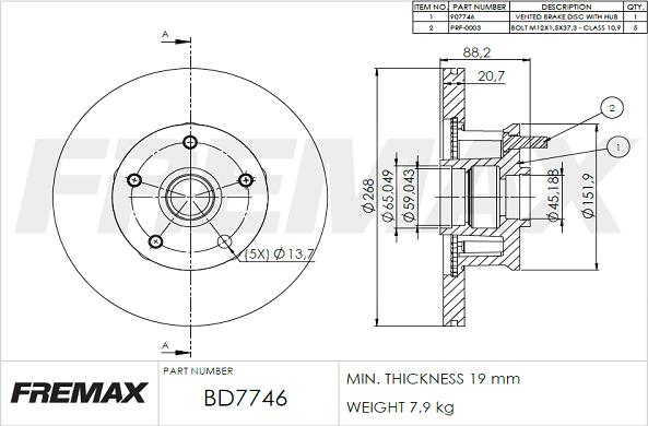 FREMAX BD-7746 - Тормозной диск avtokuzovplus.com.ua