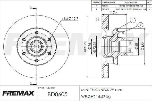 FREMAX BD-8605 - Тормозной диск avtokuzovplus.com.ua