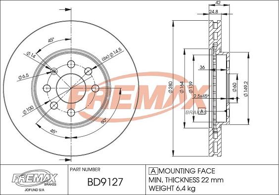 FREMAX BD-9127 - Гальмівний диск autocars.com.ua