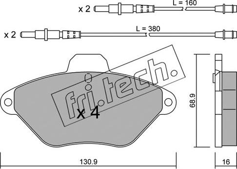 Fri.Tech. 160.0 - Тормозные колодки, дисковые, комплект avtokuzovplus.com.ua