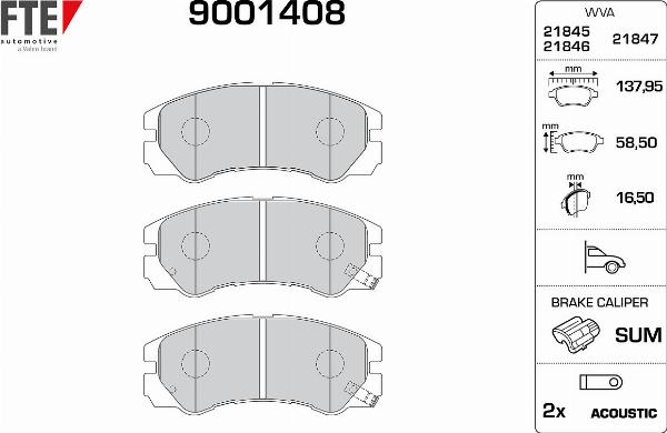 FTE 9001408 - Гальмівні колодки, дискові гальма autocars.com.ua