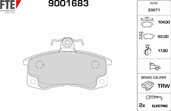 FTE 9001683 - Гальмівні колодки, дискові гальма autocars.com.ua