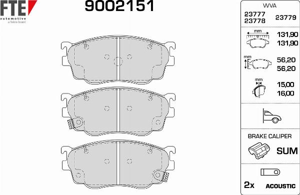 FTE 9002151 - Гальмівні колодки, дискові гальма autocars.com.ua