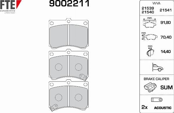 FTE 9002211 - Гальмівні колодки, дискові гальма autocars.com.ua