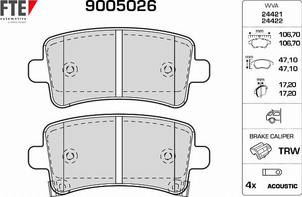 FTE 9005026 - Гальмівні колодки, дискові гальма autocars.com.ua