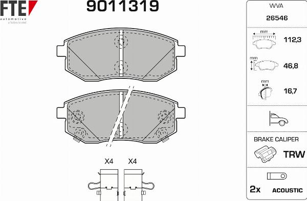 FTE 9011319 - Гальмівні колодки, дискові гальма autocars.com.ua