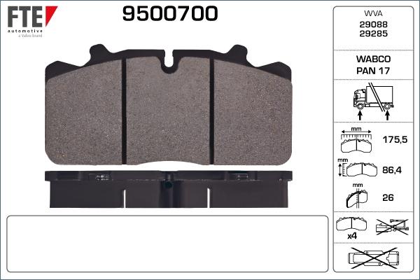 FTE 9500700 - Тормозные колодки, дисковые, комплект avtokuzovplus.com.ua