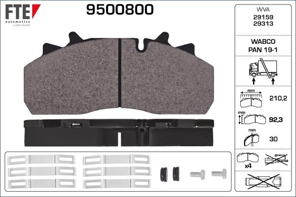FTE 9500800 - Гальмівні колодки, дискові гальма autocars.com.ua