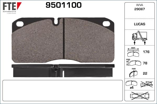 FTE 9501100 - Тормозные колодки, дисковые, комплект autodnr.net