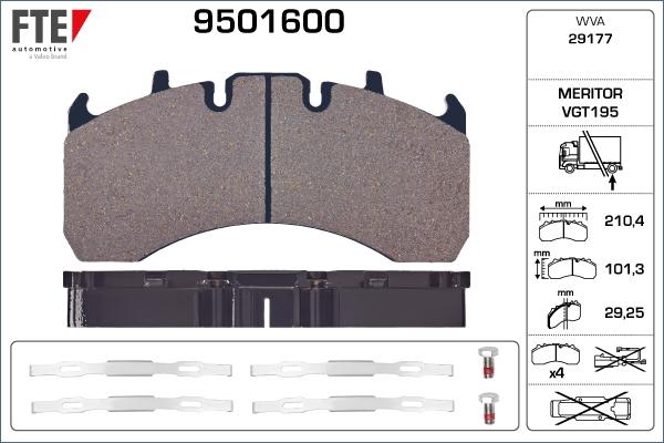 FTE 9501600 - Тормозные колодки, дисковые, комплект avtokuzovplus.com.ua