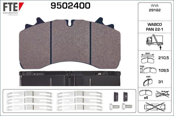 FTE 9502400 - Гальмівні колодки, дискові гальма autocars.com.ua