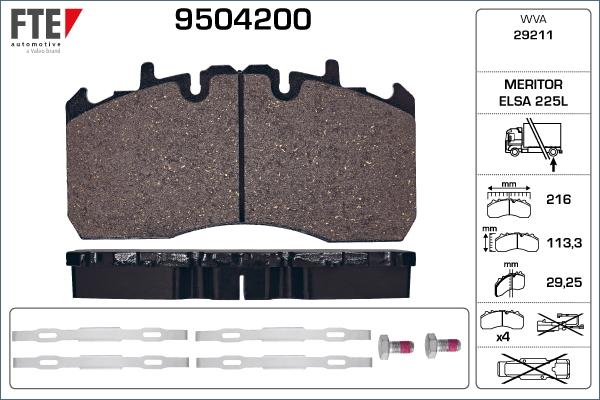 FTE 9504200 - Тормозные колодки, дисковые, комплект avtokuzovplus.com.ua