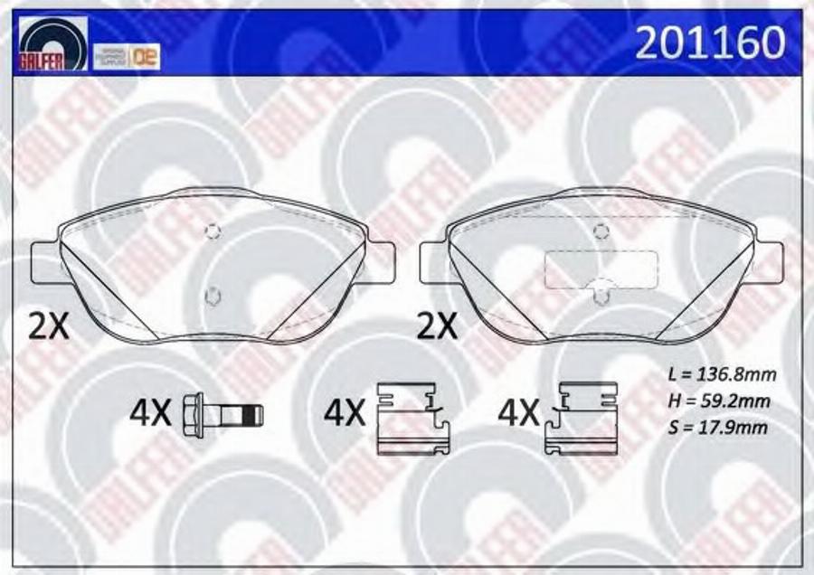 Galfer 201160 - Гальмівні колодки, дискові гальма autocars.com.ua